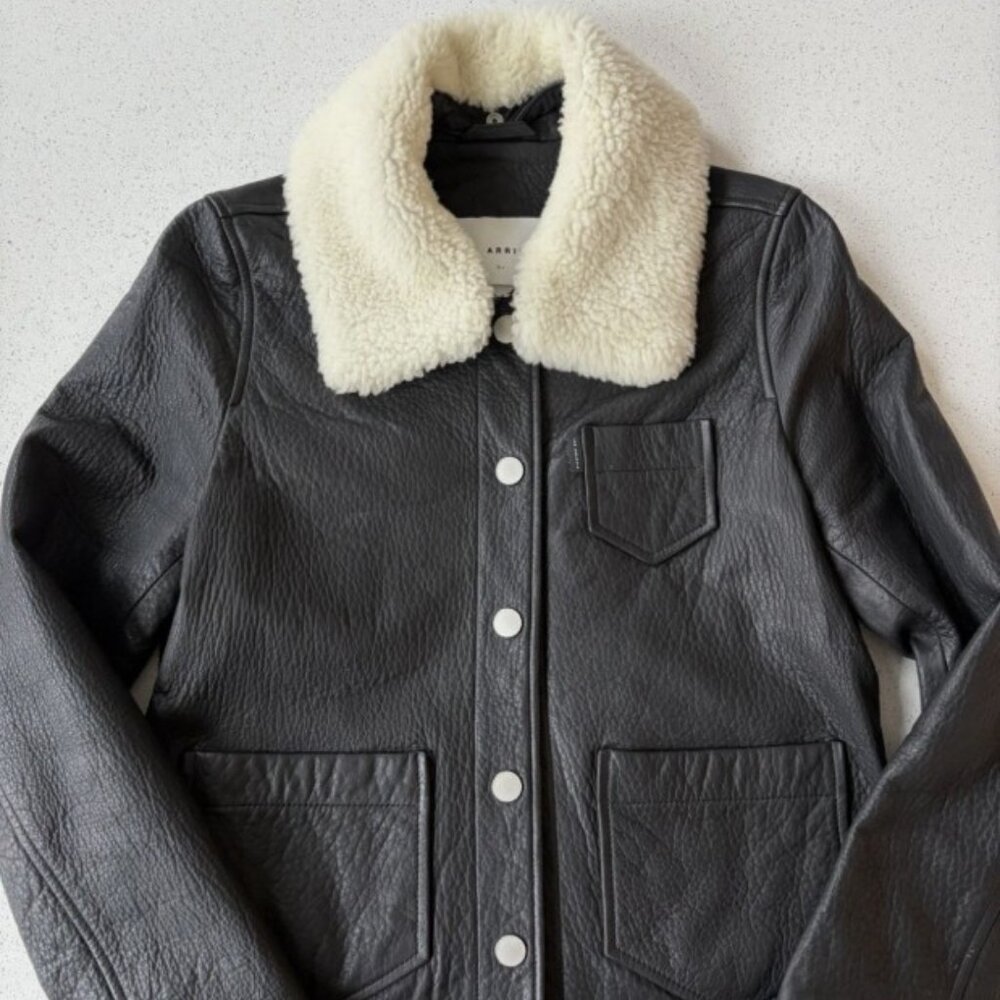 The Arrivals Crop Motto Leather Jacket Black XS